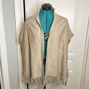 Angel of the North Icebloom Open Front Fringe Sparkle Lambswool Cardigan Sweater